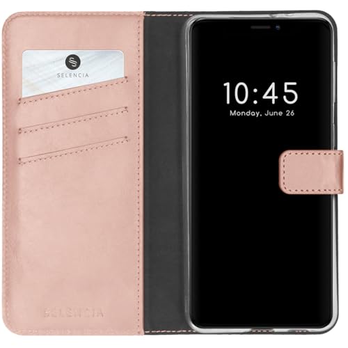 SELENCIA Bookcase Hülle kompatibel mit iPhone 13 – Era Leder Handytasche Side Flip Case – Handyhülle aus Rindsleder in Rosa [3 Kartenfächer, Magnetverschluss] von SELENCIA