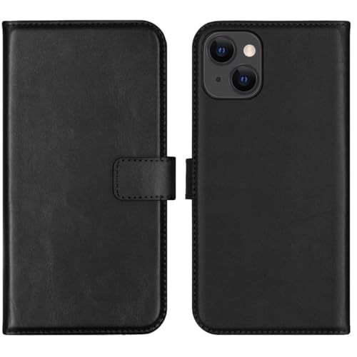 SELENCIA Bookcase Hülle kompatibel mit iPhone 13 – Era Leder Handytasche Side Flip Case – Handyhülle aus Rindsleder in Schwarz [3 Kartenfächer, Magnetverschluss] von SELENCIA