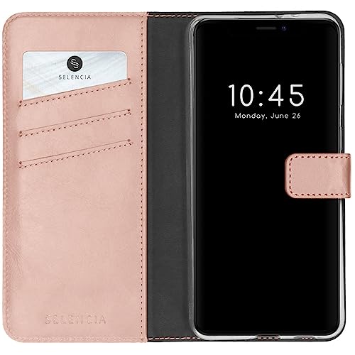 SELENCIA Bookcase Hülle kompatibel mit iPhone 13 Pro – Era Leder Handytasche Side Flip Case – Handyhülle aus Rindsleder in Rosa [3 Kartenfächer, Magnetverschluss] von SELENCIA