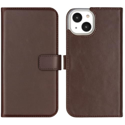 SELENCIA Bookcase Hülle kompatibel mit iPhone 14 – Era Leder Handytasche Side Flip Case – Handyhülle aus Rindsleder in Braun [3 Kartenfächer, Magnetverschluss] von SELENCIA