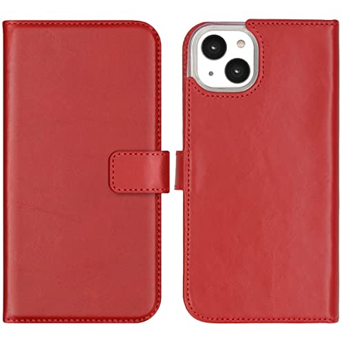 SELENCIA Bookcase Hülle kompatibel mit iPhone 14 Plus – Era Leder Handytasche Side Flip Case – Handyhülle aus Rindsleder in Rot [3 Kartenfächer, Magnetverschluss] von SELENCIA