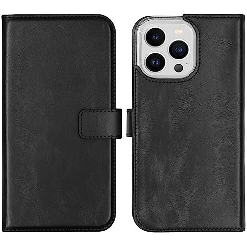 SELENCIA Bookcase Hülle kompatibel mit iPhone 14 Pro Max – Era Leder Handytasche Side Flip Case – Handyhülle aus Rindsleder in Schwarz [3 Kartenfächer, Magnetverschluss] von SELENCIA