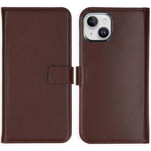 SELENCIA Bookcase Hülle kompatibel mit iPhone 15 – Era Leder Handytasche Side Flip Case – Handyhülle aus Rindsleder in Braun [3 Kartenfächer, Magnetverschluss] von SELENCIA