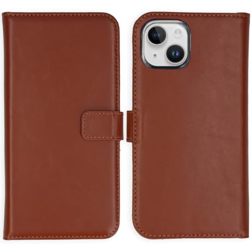 SELENCIA Bookcase Hülle kompatibel mit iPhone 15 – Era Leder Handytasche Side Flip Case – Handyhülle aus Rindsleder in Hellbraun [3 Kartenfächer, Magnetverschluss] von SELENCIA