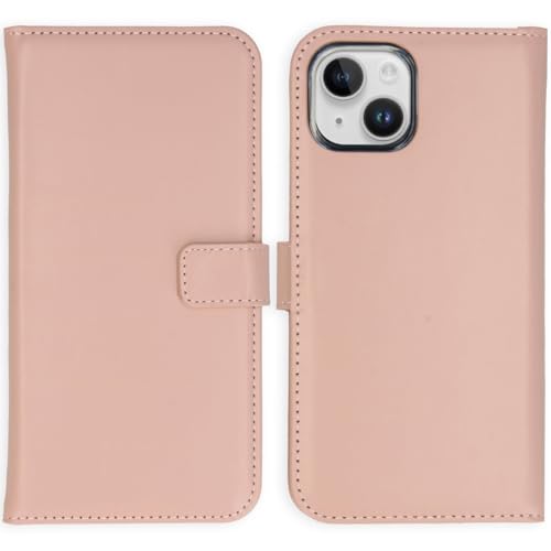 SELENCIA Bookcase Hülle kompatibel mit iPhone 15 – Era Leder Handytasche Side Flip Case – Handyhülle aus Rindsleder in Rosa [3 Kartenfächer, Magnetverschluss] von SELENCIA