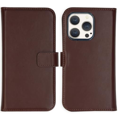 SELENCIA Bookcase Hülle kompatibel mit iPhone 15 Pro – Era Leder Handytasche Side Flip Case – Handyhülle aus Rindsleder in Braun [3 Kartenfächer, Magnetverschluss] von SELENCIA