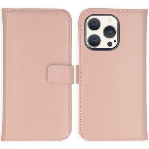 SELENCIA Bookcase Hülle kompatibel mit iPhone 15 Pro – Era Leder Handytasche Side Flip Case – Handyhülle aus Rindsleder in Rosa [3 Kartenfächer, Magnetverschluss] von SELENCIA