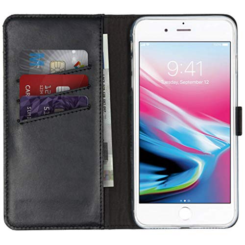 SELENCIA Bookcase Hülle kompatibel mit iPhone 8 Plus, iPhone 7 Plus – Era Leder Handytasche Side Flip Case – Handyhülle aus Rindsleder in Schwarz [3 Kartenfächer, Magnetverschluss] von SELENCIA