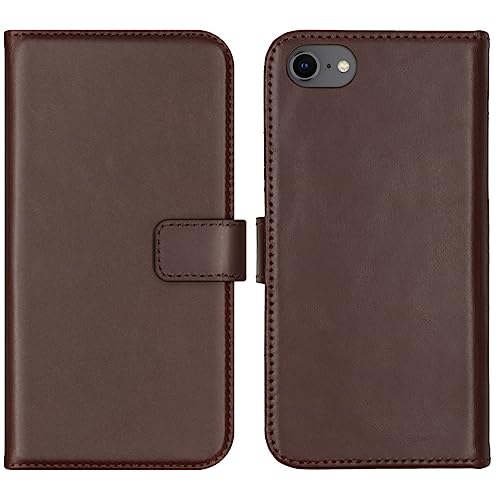 SELENCIA Bookcase Hülle kompatibel mit iPhone SE (2020)/8/7/6 – Era Leder Handytasche Side Flip Case – Handyhülle aus Rindsleder in Braun [3 Kartenfächer, Magnetverschluss] von SELENCIA