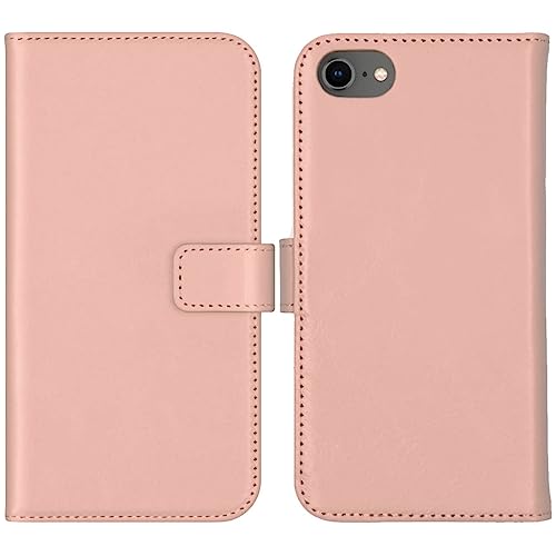 SELENCIA Bookcase Hülle kompatibel mit iPhone SE (2020)/8/7/6 – Era Leder Handytasche Side Flip Case – Handyhülle aus Rindsleder in Rosa [3 Kartenfächer, Magnetverschluss] von SELENCIA
