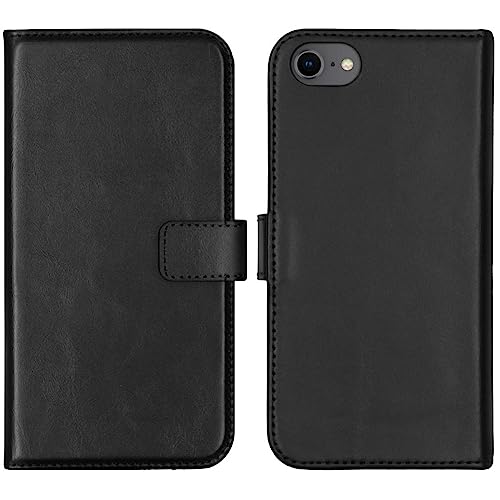 SELENCIA Bookcase Hülle kompatibel mit iPhone SE (2020)/8/7/6 – Era Leder Handytasche Side Flip Case – Handyhülle aus Rindsleder in Schwarz [3 Kartenfächer, Magnetverschluss] von SELENCIA