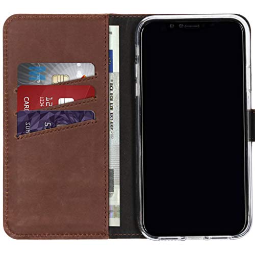 SELENCIA Bookcase Hülle kompatibel mit iPhone Xr – Era Leder Handytasche Side Flip Case – Handyhülle aus Rindsleder in Dunkelbraun [3 Kartenfächer, Magnetverschluss] von SELENCIA