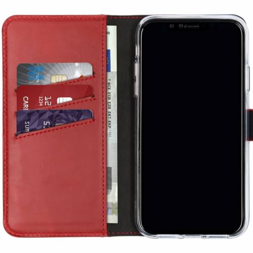 SELENCIA Bookcase Hülle kompatibel mit iPhone Xr – Era Leder Handytasche Side Flip Case – Handyhülle aus Rindsleder in Rot [3 Kartenfächer, Magnetverschluss] von SELENCIA