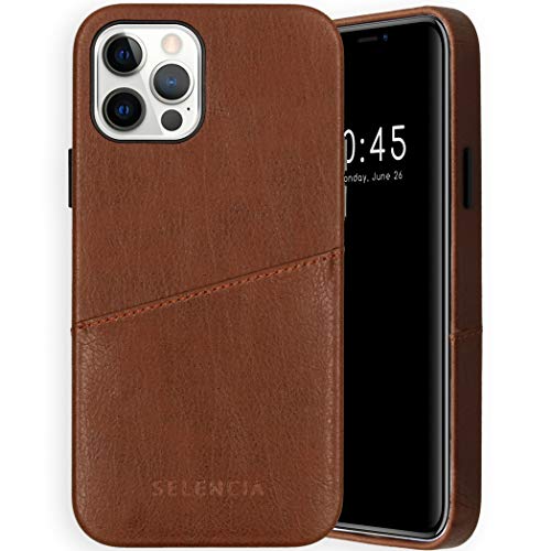 SELENCIA kompatibel mit iPhone 12 Pro, iPhone 12 Hülle – Vayu Veganes Leder Back Cover Case – Handyhülle in Braun [Mikrofaser-Futter, 1 Kartenfach] von SELENCIA