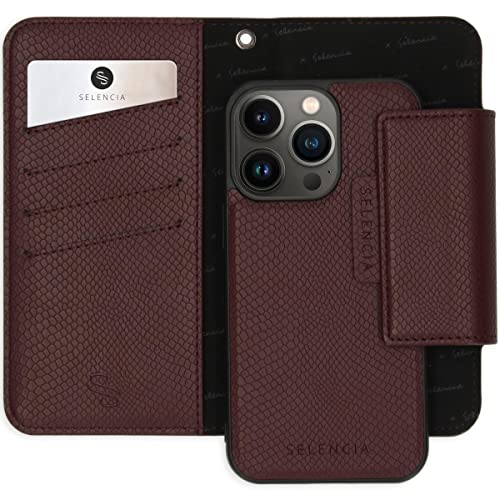 SELENCIA kompatibel mit iPhone 13 Pro Hülle – Llyr 2-in-1 Handytasche Schlangenleder-Optik – Handyhülle mit herausnehmbarem Back Cover in Dunkelrot [4 Kartenfächer, Handschlaufe] von SELENCIA