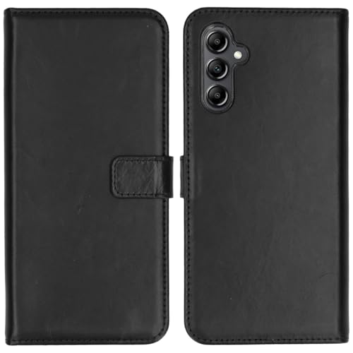 Selencia Bookcase Hülle kompatibel mit Samsung Galaxy A14 (5G), Samsung Galaxy A14 (4G) – Era Leder Handytasche Side Flip Case – Handyhülle aus Rindsleder in Schwarz [3 Kartenfächer, Magnetverschluss] von SELENCIA