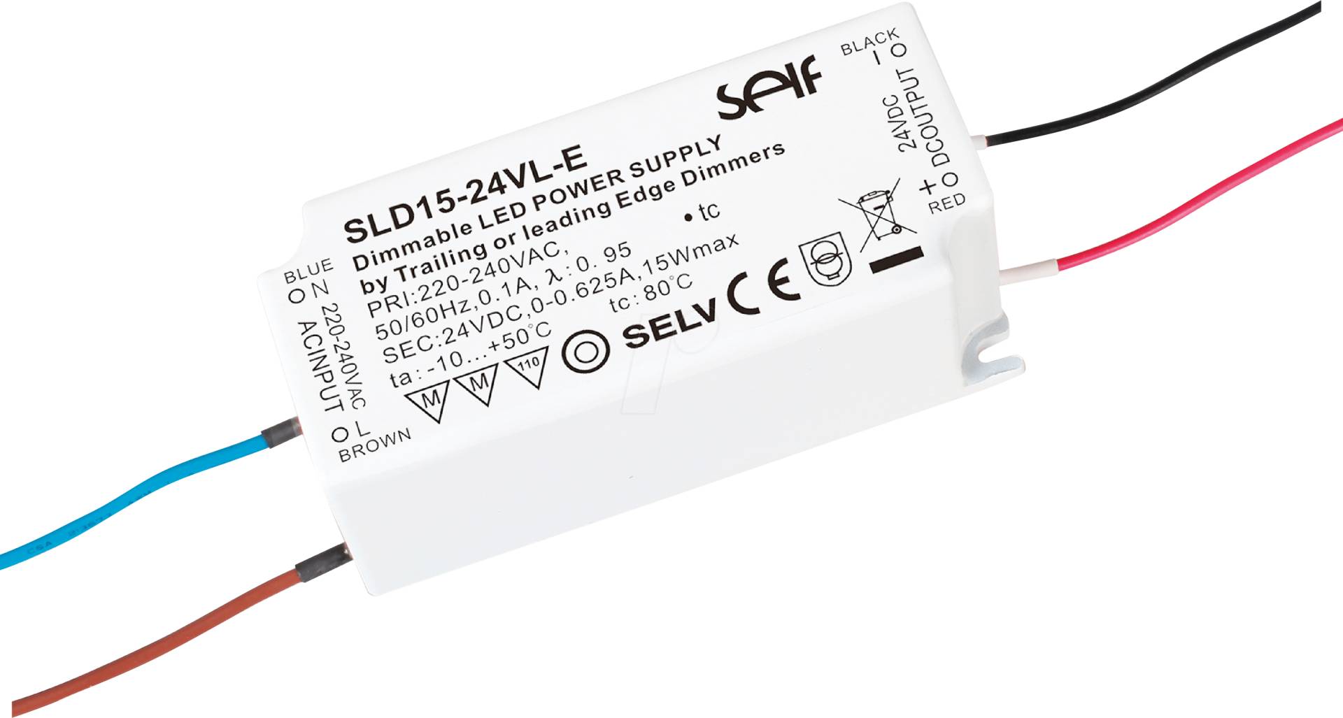 SLF SLD15-24VL-E - LED-Trafo, 15 W, 24 V DC, 625 mA, dimmbar von SELF