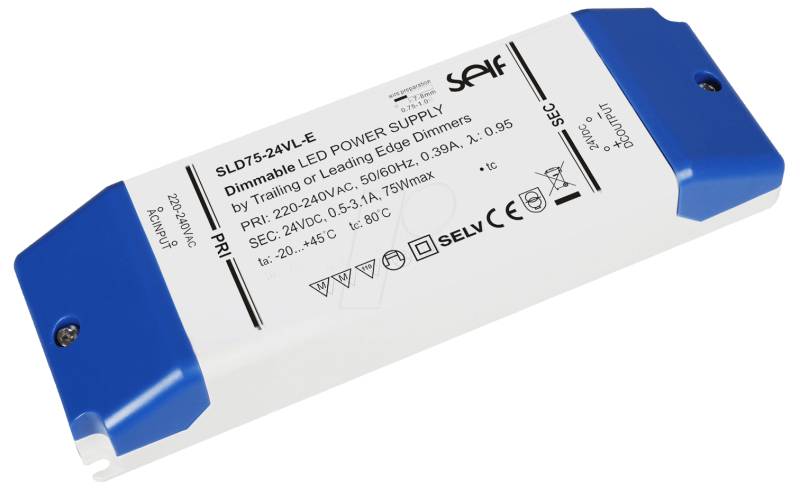 SLF SLD75-24VLE - LED-Trafo, 75 W, 24 V DC, 3100 mA, dimmbar von SELF