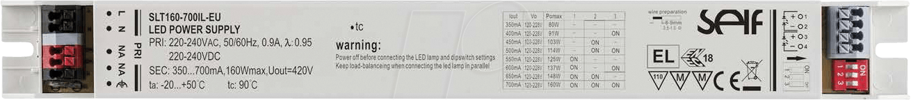 SLF SLT160-700IL - LED-Trafo, 160 W, 120-228 V DC, 700 mA von SELF