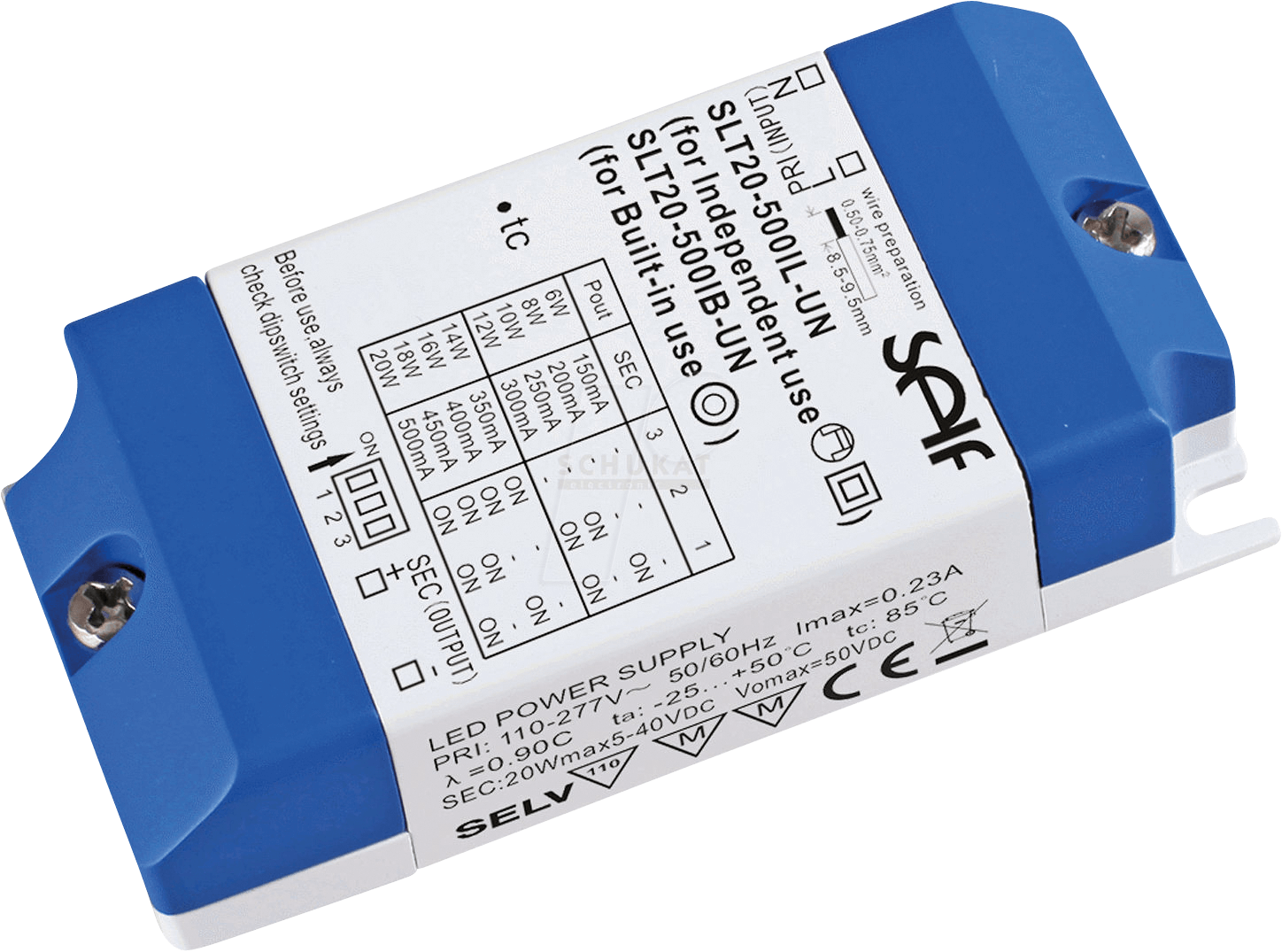 SLF SLT20-500IL - LED-Trafo, 20 W, 2-42 V DC, 150-500 mA von SELF