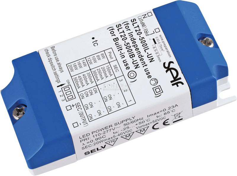 SLF SLT20-500IL - LED-Trafo, 20 W, 2-42 V DC, 150-500 mA von SELF