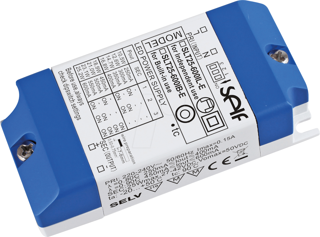 SLT25-600IL-E - LED-Trafo, 25 W, 27 - 42 V DC, 600 mA von SELF