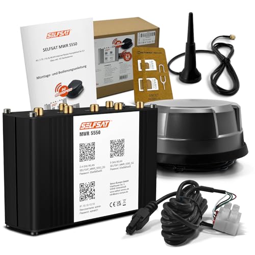 SELFSAT MWR 5550 mit Panorama Antenne schwarz (4 x 5G/4G, 2 x WLAN, 1 x GPS, 1 m Kabel), Starlink kompatibel von SELFSAT