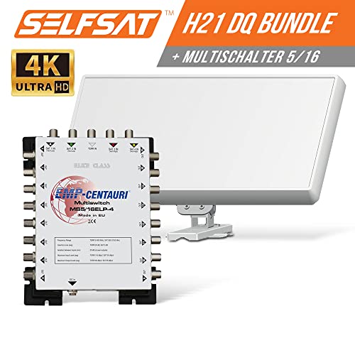 Selfsat H22DQ 16 TV Teilnehmer SAT Flachantenne Flat + Multischalter 5/16 Full HD 4K von SELFSAT