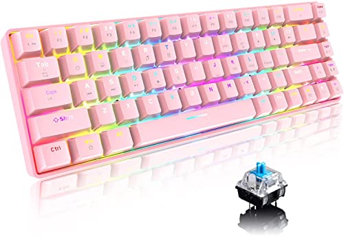 60% mechanische Tastatur, Mini-Tastatur, kompakt, 68 Tasten, USB-C, verkabelt, RGB-Hintergrundbeleuchtung, volle Tasten, Anti-Ghosting (rosa/blauer Schalter) von SELORSS