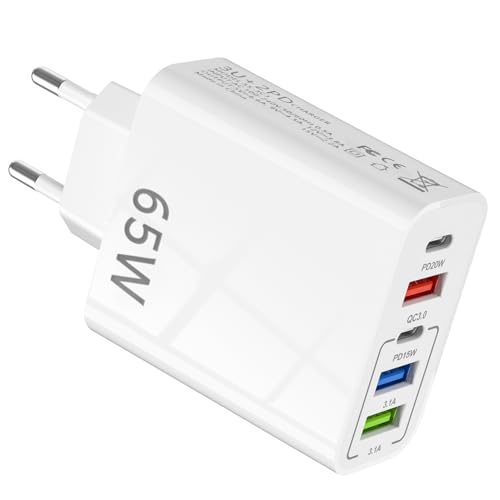 SELURK 65W Multi USB C Ladegerät, 5 Ports Ladegerät mit US B-C und USB-A, Schnellladegerät PD 3.0 Power Adapter für iPhone 14 Pro Max, Samsung Galaxy, iPad, U SB Netzteil für mehrere Geräte von SELURK