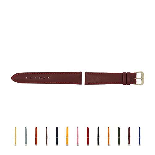 SELVA Uhrenarmband, 14-24 mm, Leder, zum Wechseln, Ersatzarmband für Smartwatch, Made in Germany, Größe:14 mm, Farbe:Bordeaux mit silberner Schließe von SELVA