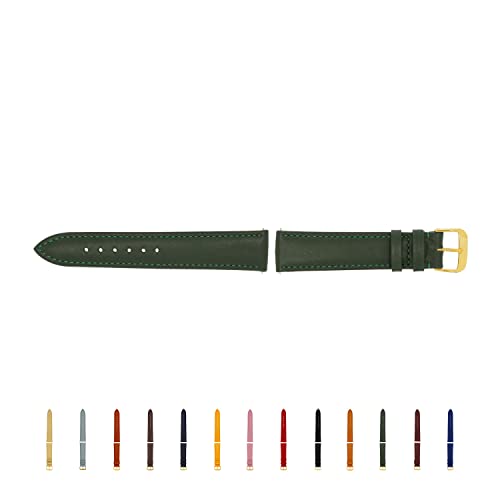 SELVA Uhrenarmband, 14-24 mm, Leder, zum Wechseln, Ersatzarmband für Smartwatch, Made in Germany, Größe:14 mm, Farbe:Forstgrün mit Goldener Schließe von SELVA