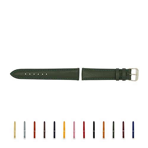 SELVA Uhrenarmband, 14-24 mm, Leder, zum Wechseln, Ersatzarmband für Smartwatch, Made in Germany, Größe:14 mm, Farbe:Forstgrün mit silberner Schließe von SELVA
