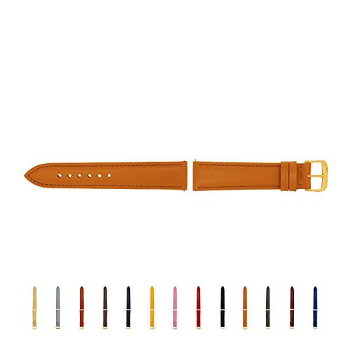 SELVA Uhrenarmband, 14-24 mm, Leder, zum Wechseln, Ersatzarmband für Smartwatch, Made in Germany, Größe:14 mm, Farbe:Honig mit Goldener Schließe von SELVA