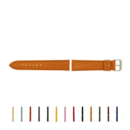 SELVA Uhrenarmband, 14-24 mm, Leder, zum Wechseln, Ersatzarmband für Smartwatch, Made in Germany, Größe:14 mm, Farbe:Honig mit silberner Schließe von SELVA