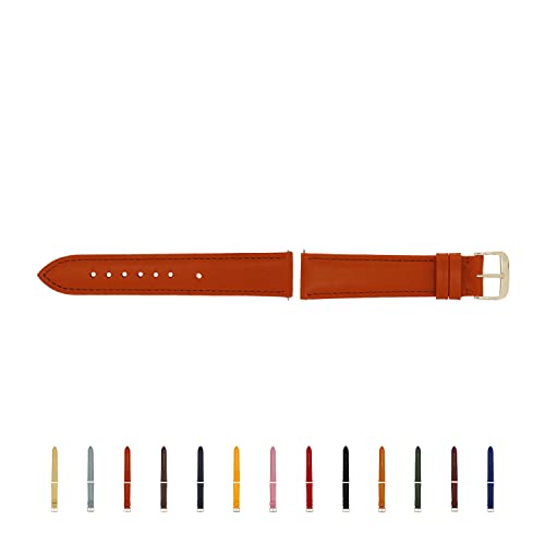 SELVA Uhrenarmband, 14-24 mm, Leder, zum Wechseln, Ersatzarmband für Smartwatch, Made in Germany, Größe:16 mm, Farbe:Cognac mit silberner Schließe von SELVA