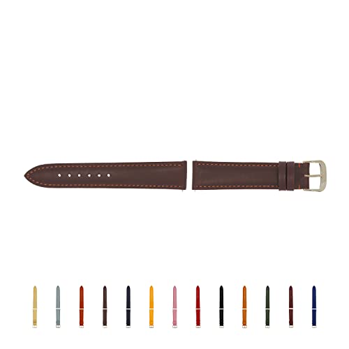 SELVA Uhrenarmband, 14-24 mm, Leder, zum Wechseln, Ersatzarmband für Smartwatch, Made in Germany, Größe:16 mm, Farbe:Mokka mit silberner Schließe von SELVA