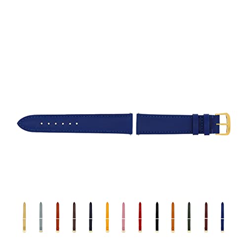 SELVA Uhrenarmband, 14-24 mm, Leder, zum Wechseln, Ersatzarmband für Smartwatch, Made in Germany, Größe:16 mm, Farbe:Royalblau mit Goldener Schließe von SELVA