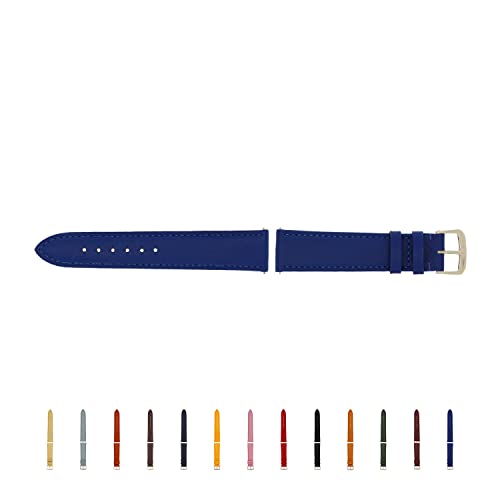 SELVA Uhrenarmband, 14-24 mm, Leder, zum Wechseln, Ersatzarmband für Smartwatch, Made in Germany, Größe:16 mm, Farbe:Royalblau mit silberner Schließe von SELVA