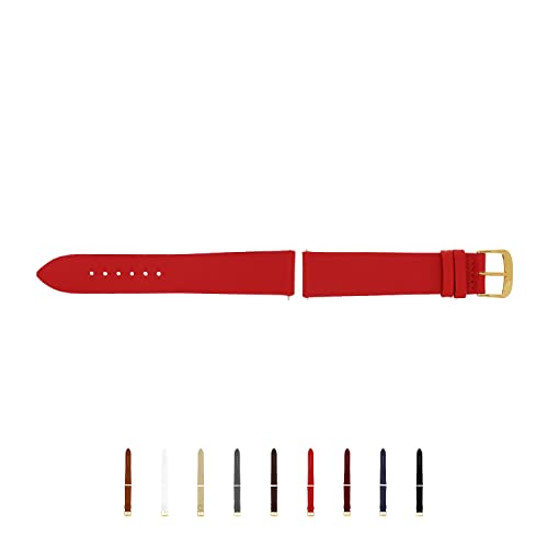SELVA Uhrenarmband, 14-24 mm, Leder, zum Wechseln, Ersatzarmband für Smartwatch, Made in Germany, Größe:18 mm, Farbe:Rot mit Goldener Schließe SELVA Uhrenarmband, 14-24 mm, Leder, zum Wechseln, Ersatzarmband für Smartwatch, Made in Germany, Größe:18 mm, Farbe:Rot mit Goldener Schließe von SELVA