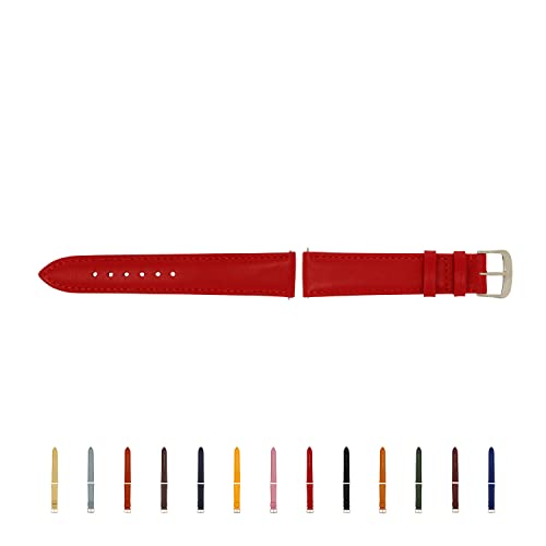 SELVA Uhrenarmband, 14-24 mm, Leder, zum Wechseln, Ersatzarmband für Smartwatch, Made in Germany, Größe:18 mm, Farbe:Rot mit silberner Schließe von SELVA