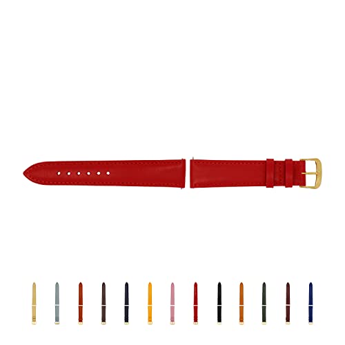 SELVA Uhrenarmband, 14-24 mm, Leder, zum Wechseln, Ersatzarmband für Smartwatch, Made in Germany, Größe:20 mm, Farbe:Rot mit Goldener Schließe von SELVA