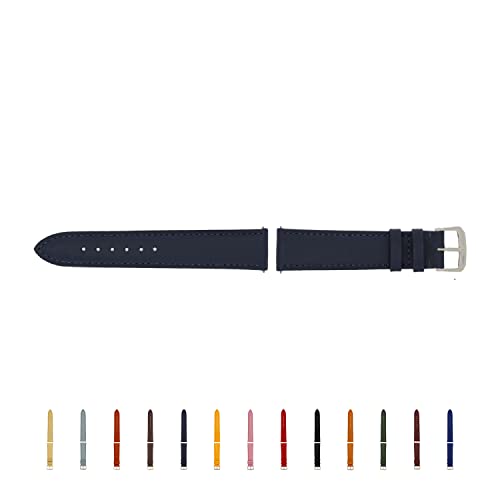 SELVA Uhrenarmband, 14-24 mm, Leder, zum Wechseln, Ersatzarmband für Smartwatch, Made in Germany, Größe:22 mm, Farbe:Ozeanblau mit silberner Schließe von SELVA