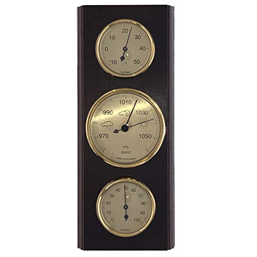 SELVA Wetterinstrument, Wetterstation – mechanisch, analog – Nussbaum – für außen – mit Thermometer, Barometer und Hygrometer (Maße: 270 x 110 mm) von SELVA