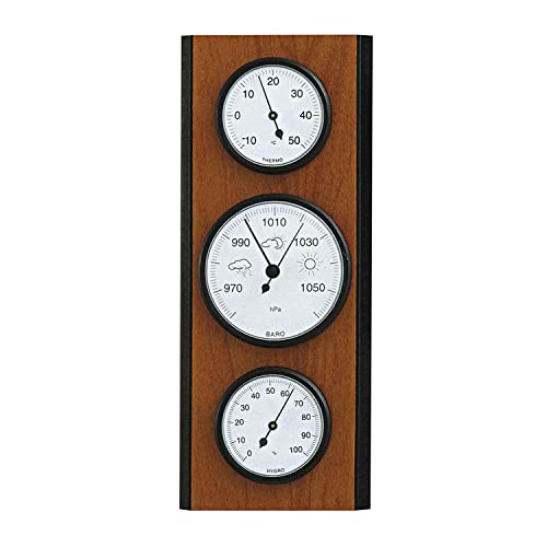 SELVA Wetterstation mit Hygrometer, Barometer und Thermometer, 110 x 270 mm, made in Germany, Farbe:Birnbaum von SELVA