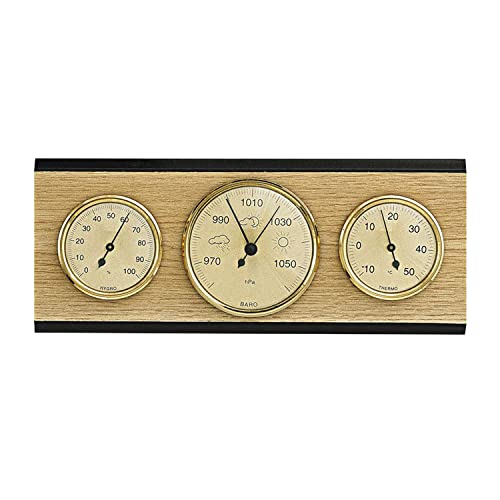 SELVA Wetterstation mit Hygrometer, Barometer und Thermometer, 110 x 270 mm, made in Germany, Farbe:Eiche hell von SELVA