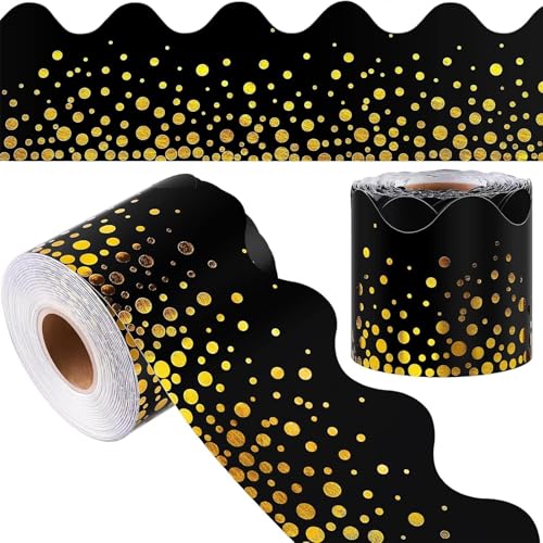 Schwarze Goldfolie Punkte Grenzverkleidung Wand Aufkleber 59ft Bulletin Brett Grenzausstattung Für Tafelklassenzimmer Party Dekoration von SELiLe