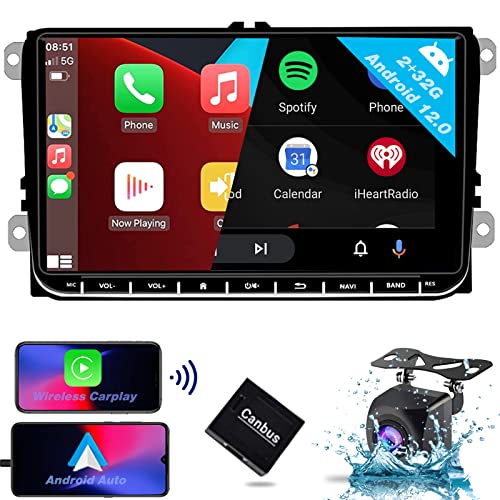 SEMAITU Android 12 CarPlay Autoradio für VW Golf 5 6 Passat Polo Skoda Tiguan Seat 9 Zoll Touchscreen Autoradio mit GPS Navigation WiFi BT USB FM RDS DSP EQ Radio Rückfahrkamera 2GB+32GB -TH0029 von SEMAITU