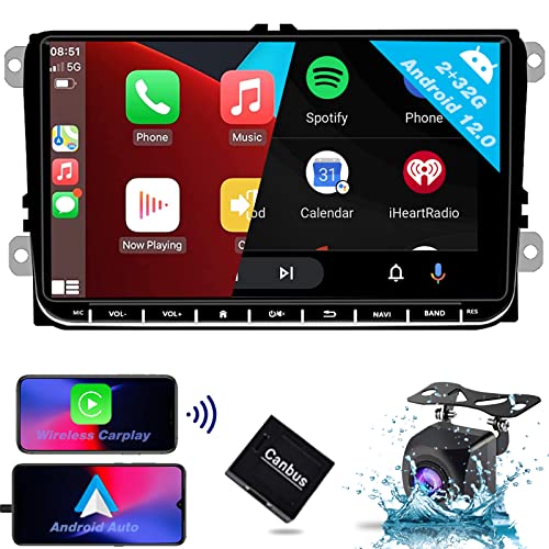 SEMAITU Android CarPlay Autoradio für VW Golf 5 6 Passat Polo Skoda Tiguan Seat 9 Zoll Touchscreen Autoradio mit GPS Navigation WiFi BT USB FM RDS DSP EQ Radio Rückfahrkamera 2GB+32GB -TH0029 von SEMAITU