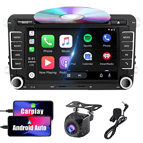 SEMAITU Autoradio DVD Bluetooth AM/FM/RDS USB SD Für VW Golf 5 6 Polo Passat Tiguan EOS 7 Zoll 2 Din Touchscreen TFT AUX Kompatibel mit Apple Carplay & Android Auto （TH0028-1） von SEMAITU